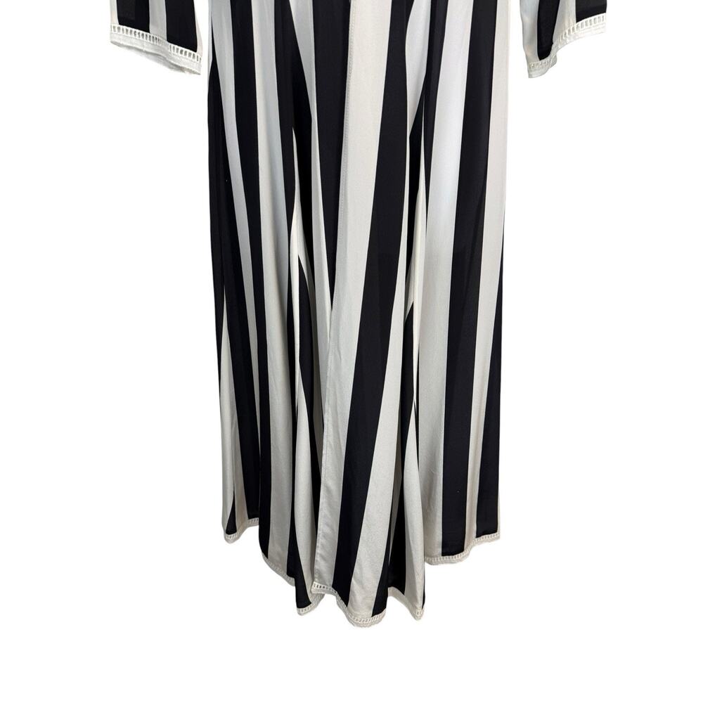 100% Silk Robe Womens Extra Small Black Ivory Striped Beetlejuice Minimalist - Picture 3 of 15
